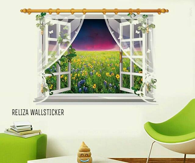 RELIZA WALL STICKER JENDELA SUNSET PEMANDANGAN RUMPUT WINDOWS SK9020D STIKER DINDING