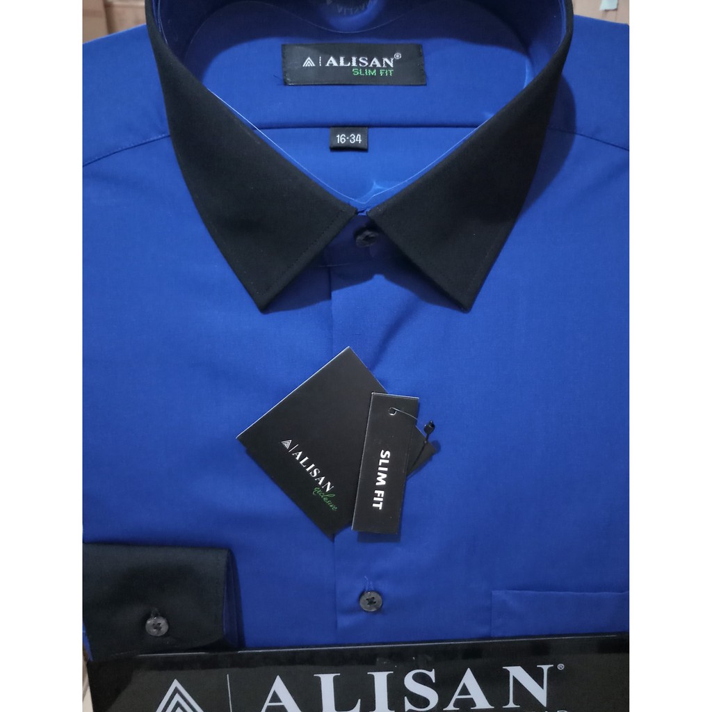 ALISAN Original Kemeja Kerah Kombinasi Lengan Panjang - SLIM FIT // Biru - 6 / Biru Elektrik //