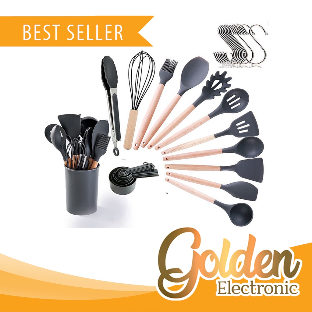 IDEALIFE IL-172a Kitchen Utensile Set Silicone Spatula Sodet Alat Masak Dapur Kitchen Utensils Set IL-172A Handle Kayu