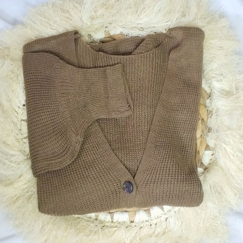 Cardigan Rajut BALONE Kancing Batok Wanita Knit Wear Muslimah-Bronze
