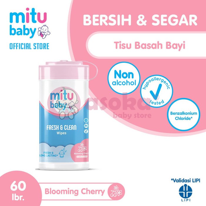 Mitu Baby Wipes Fresh n Clean Pink Bottle 60'S ASOKA