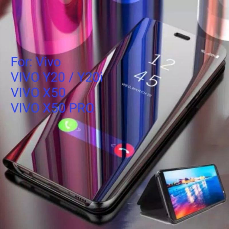 Vivo Y20 Y20i Y20A Y20s X50 Pro Clear View Flip Cover Miror kaca Case casing Standing sarung