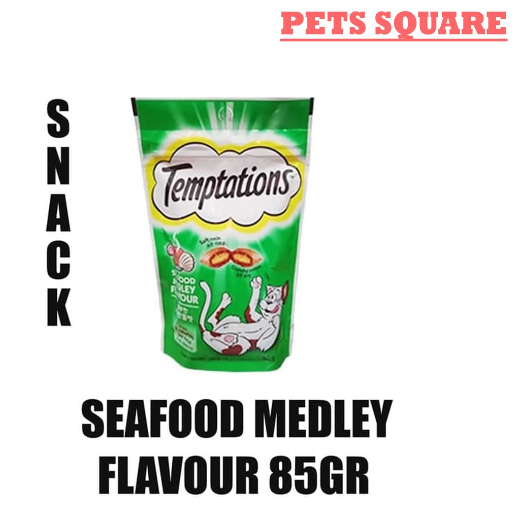 MAKANAN KUCING TEMPTATIONS SEAFOOD MEADLEY FLAVOUR 85GR