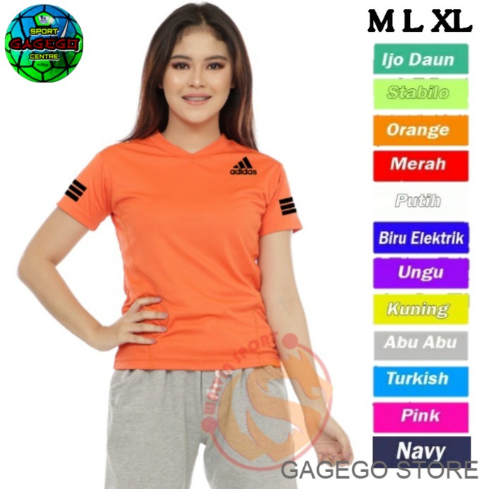 [ V-Neck Logo BORDIR ] BAJU Olahraga WANITA KAOS SENAM Fitnes Cewek PAKAIAN Lari Gym Zumba ADL02