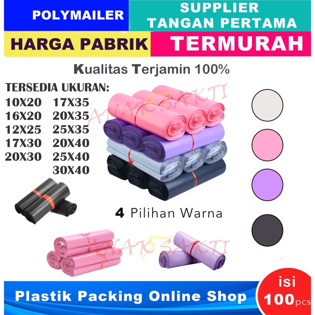 Plastik Polymailer Polymer Polimer Packingan Online Shop Amplop Plastik Packing Olshop HITAM BABY PINK UNGU LILAC SILVER ABU ABU isi 100 pcs