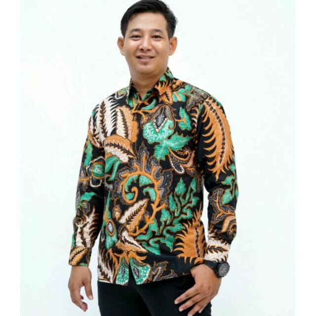 KEMEJA BATIK LENGAN PANJANG MOTIF DAUN HIJAU BATIK PEKALONGAN FASHION BATIK PRIA KERJA KANTOR 125