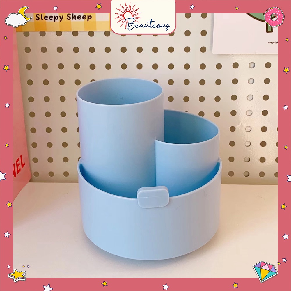 Rotating Pen Holder Kotak Pensil Brush Alat Make Up Estetik Desktop Organizer Stationary Serbaguna Free Stiker