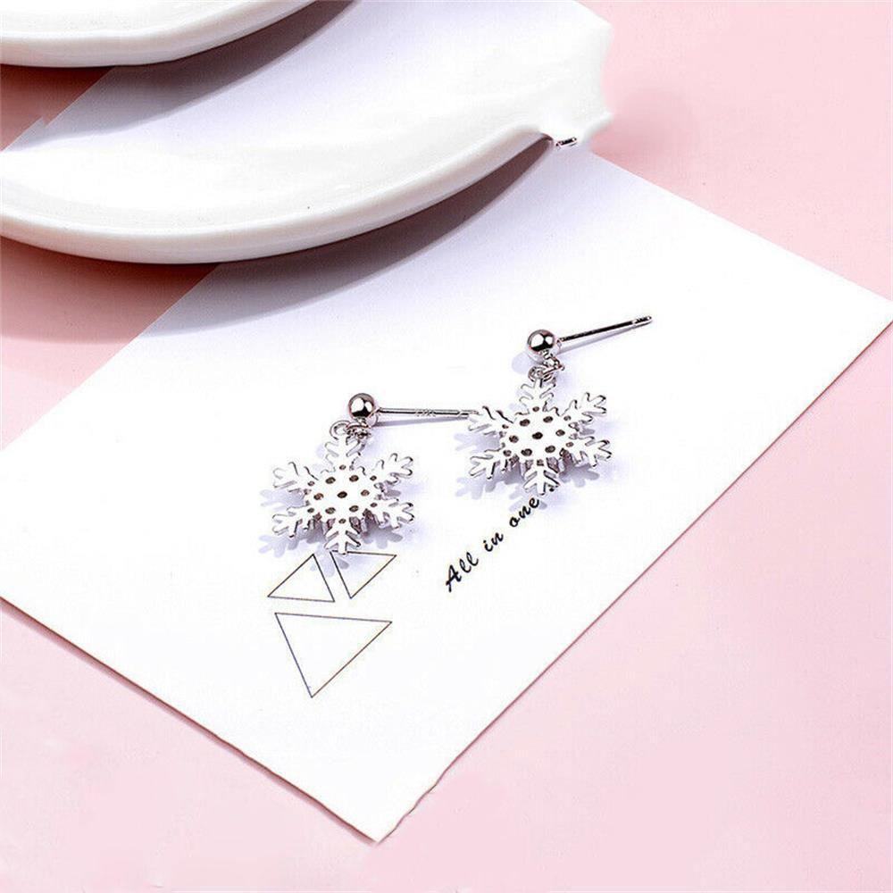 Solighter Anting Snowflake Stackable Perhiasan Natal Zircon