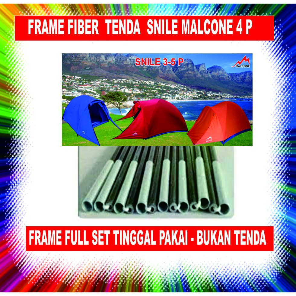 TERMURAH FULL SET FRAME TENDA FIBER SNILE MALCONE 4 PERSONS LANGSUNG PAKAI - BUKAN TENDA