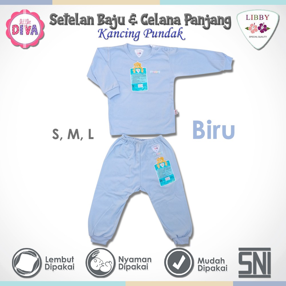 Setelan Baju Anak LIBBY Baju Celana Panjang Kancing Pundak Size S M L oblong panjang celana panjang kaki terbuka polos baby