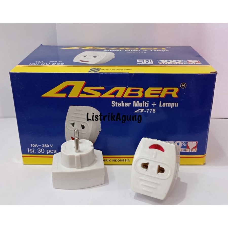 Steker T Multi Asaber + Lampu Indikator colokan T Sambungan + Indikator