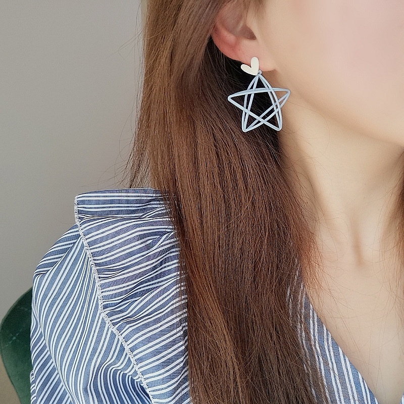 Biru Musim Panas Pentagram anting-anting lucu XINGX wanita tidak menusuk telinga klip Musim Panas 20