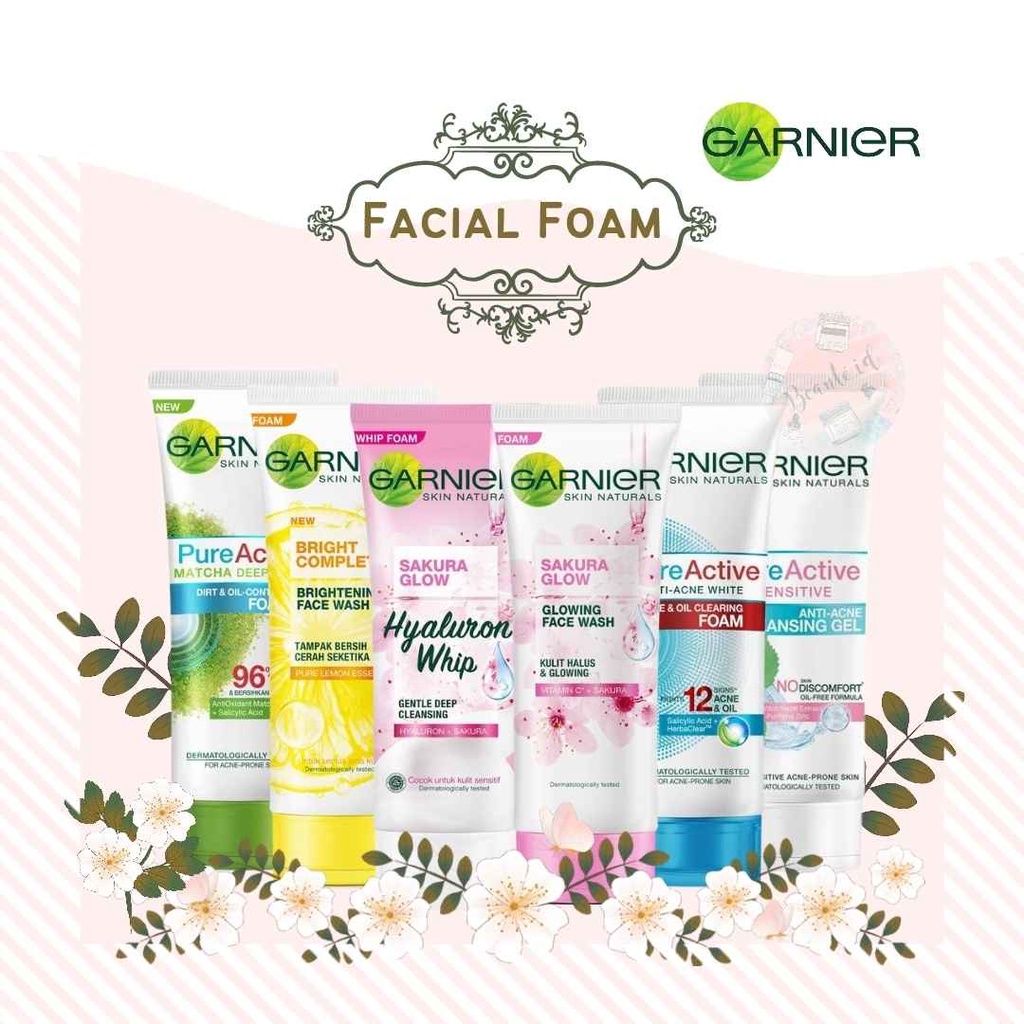 GARNIER Sakura White Glow Pure Active Light Complete Foam Sabun Pembersih Wajah Facial Wash