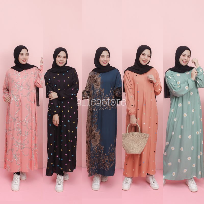 DASTER GAMIS BUSUI TANGAN PANJANG RAYON MOTIF KEKINIAN