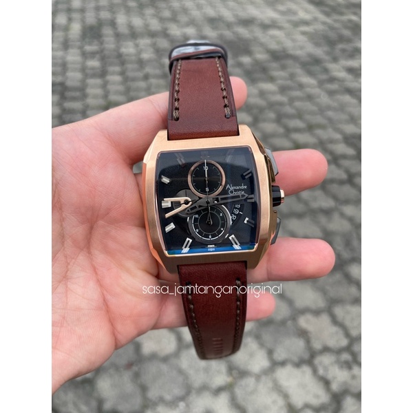 Jam Tangan Alexandre Christie Ac 6617 Original Black Rosegold Brown Pria Kulit