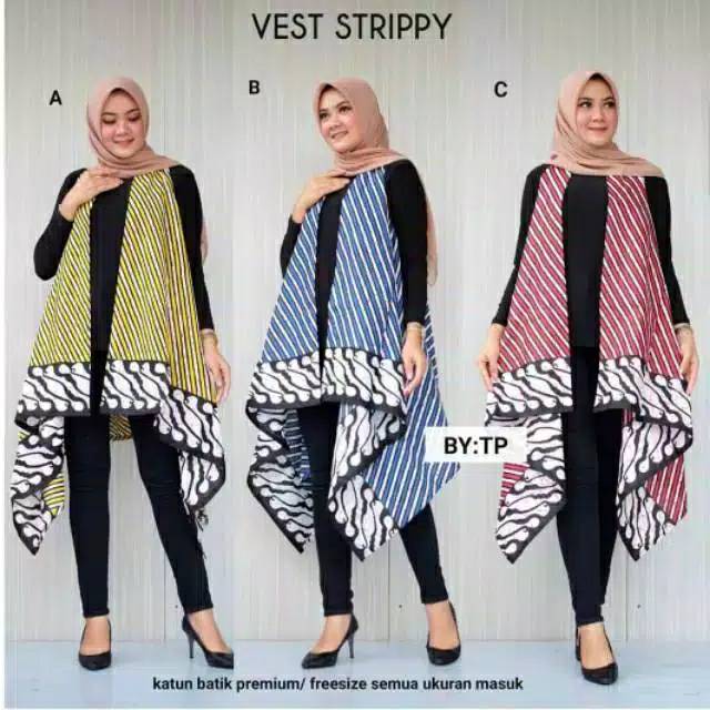 Vest Strippy Outer Kardigan Jumbo Atasan Batik Modern Super Duper cantik Buat Pergi