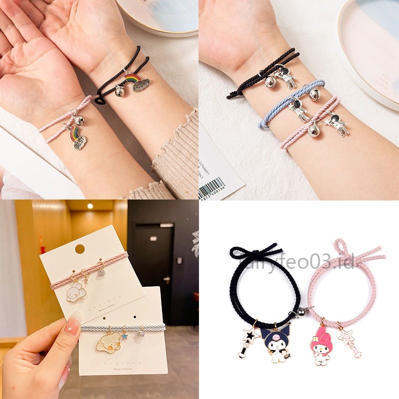 2 Pcs Sepasang Gelang Tali Karet Magnet Desain Astronot Kuromi Cinnamoroll Untuk Pria Dan Wanita Gelang Magnet/1 Pasang Gelang