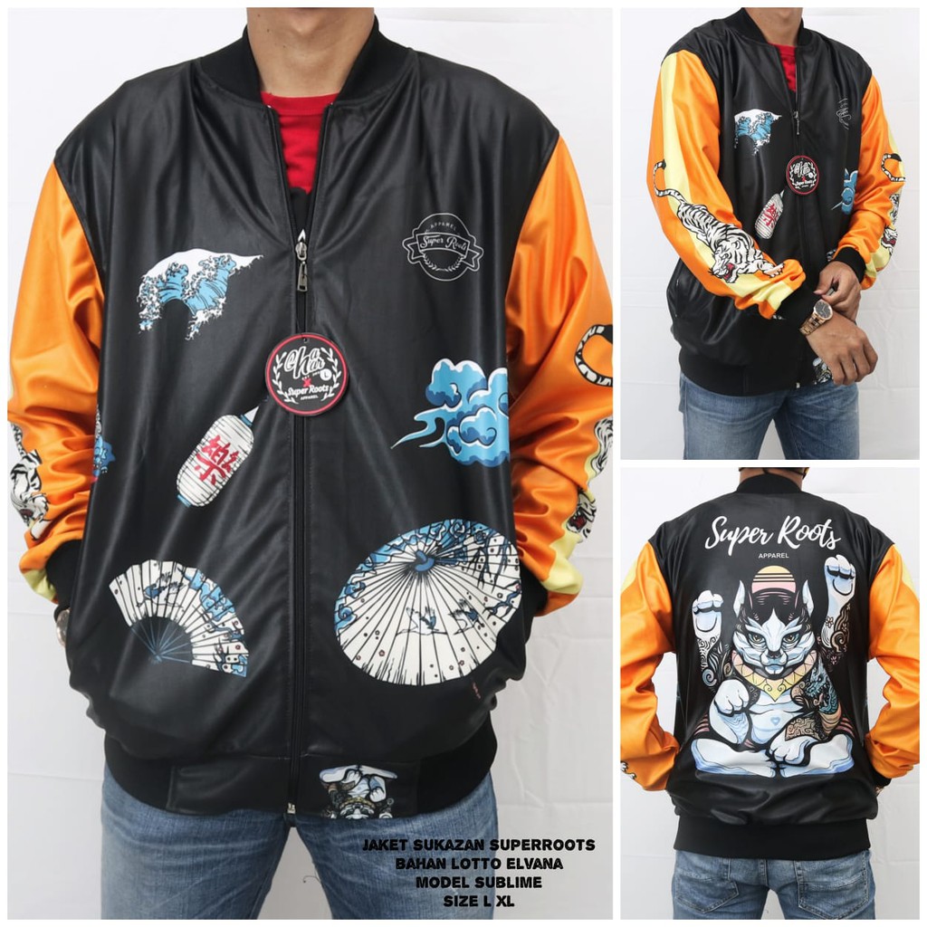 Jaket Bomber Full Printing Pria Original Superroots Sukazan Material Lotto Elvina