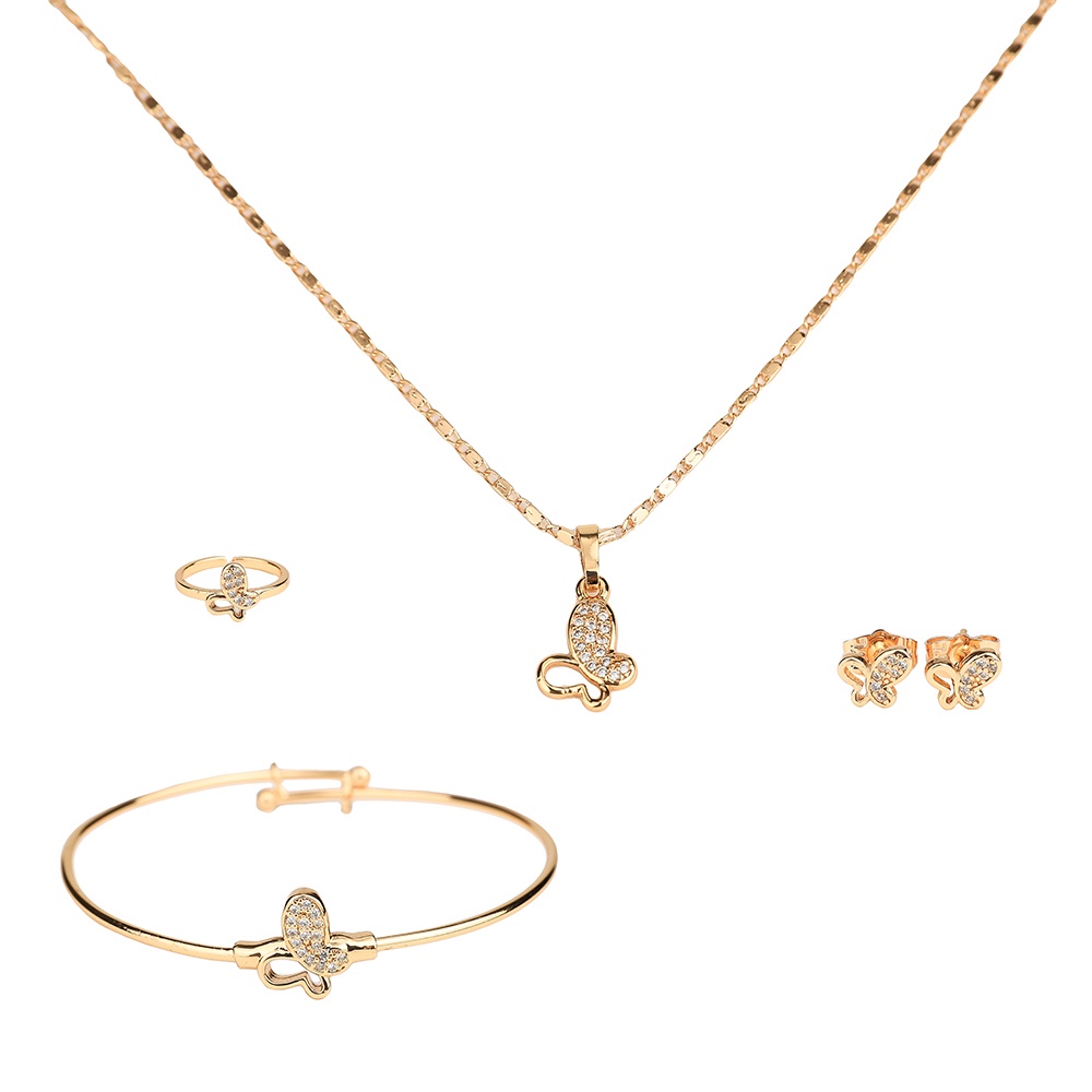 ✅COD Set perhiasan anak Kalung kupu titanium rose gold gelang cincin anting korean style perhiasan emas  D445