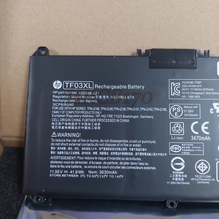 Baterai Batre Laptop Hp Pavilion 15-Cd Tpn-C131 14-Bf011Tx Tf03Xl -New