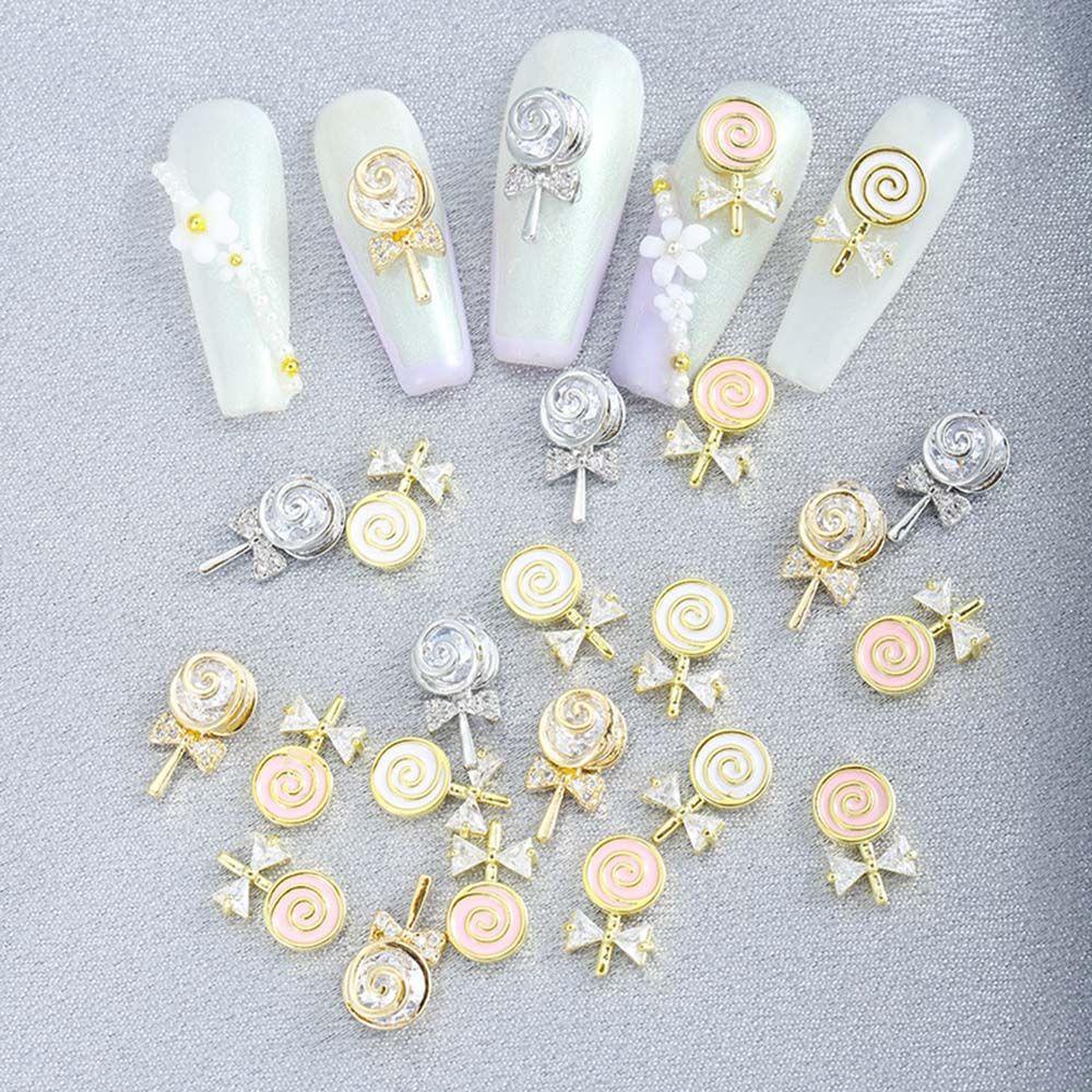 Rebuy Lollipop Kuku Berlian Imitasi Logam Temperamen Berlian Ornamen Flash Jepang Shiny DIY Nail Jewelry