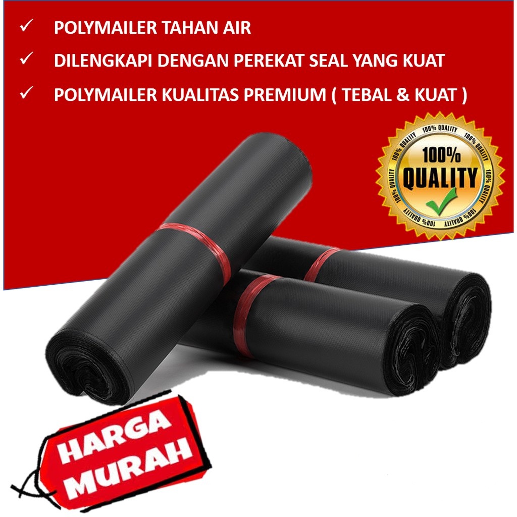 PLASTIK PEKING POLYMAILER HITAM 10x20 s/d 40x50 PREMIUM TEBAL WARNA LENGKAP LEM Kantong Amplop Packing Online Shop