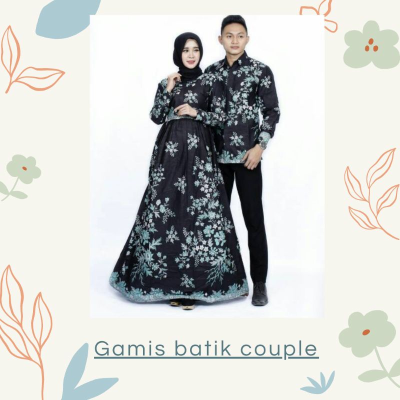 Baju Gamis Motif Batik sarimbit couple Model Buketan Lengan Panjang elegan