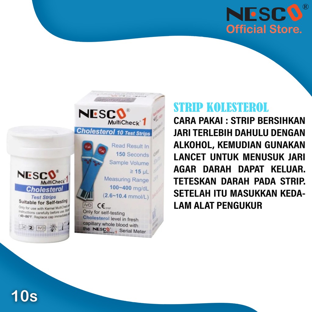 Nesco Strip Cholesterol (10s), Strip untuk cek KOLESTEROL TUBUH 10pcs/btl (Strip Alat N-01)