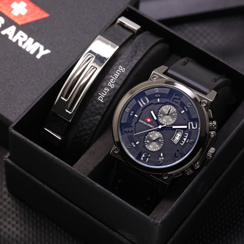 JAM TANGAN PRIA PAKET GELANG TALI KULIT