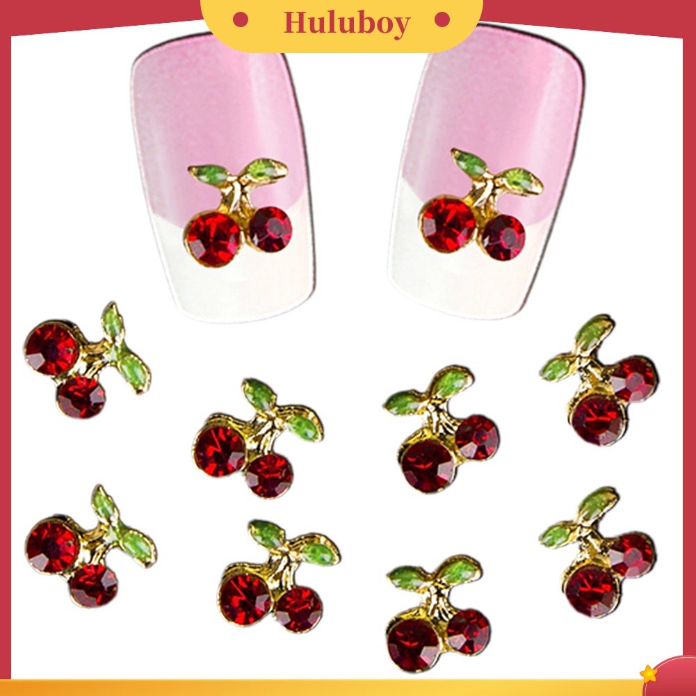 Huluboy Huluboy♡ 10pcs Berlian Imitasi Glitter Bentuk Cherry 3D Untuk Nail Art Charms