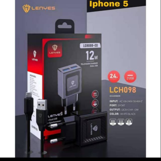 Travel Charger Lenyes Original Lch-098 2Usb 12Watt Lightning Murah