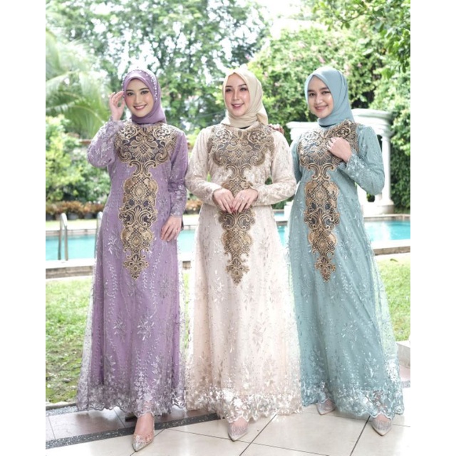 Gamis Tile Bordir|Gamis Pesta Mewah|Gamis Kondangan Jumbo|Gamis Tile Gown|Gamis Bordir Mewah|Gamis B