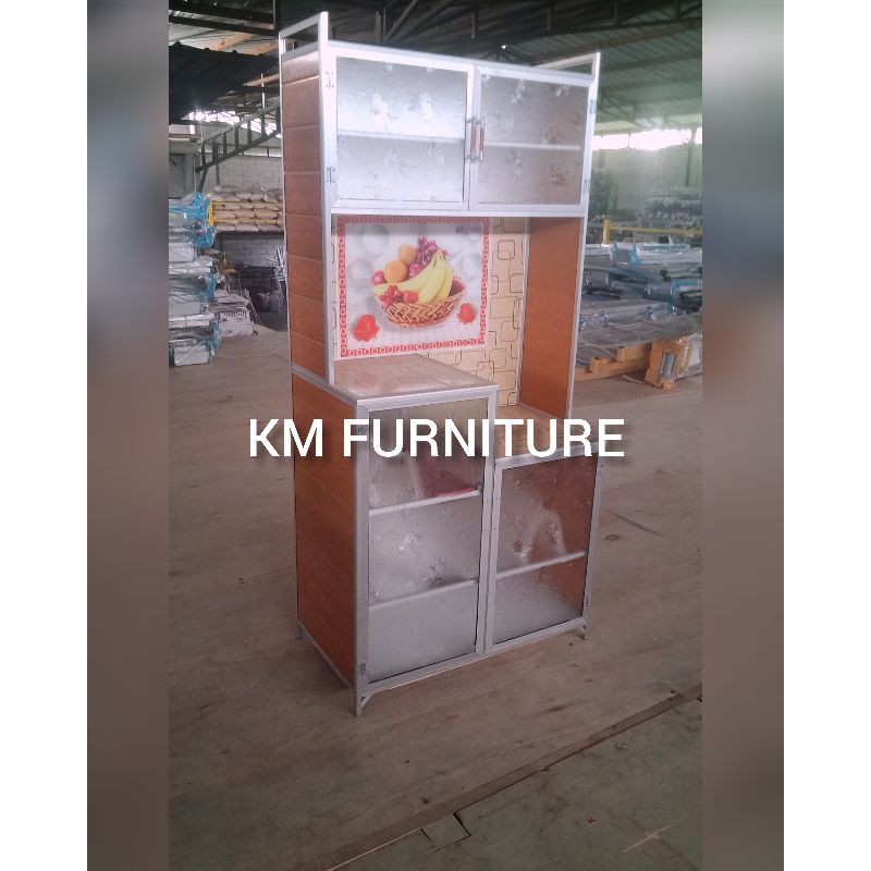 {COD} RAK PIRING / RAK DAPUR / LEMARI PIRING 2 PINTU SAMPING PVC BAWAH KERAMIK BELAKANG ALUMINIUM