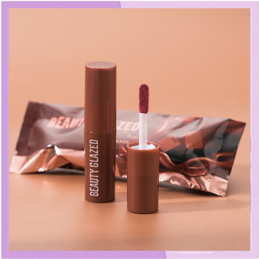 BEAUTY GLAZED Chocolate Lipstick Matte Liquid Lip Long Lasting Waterproof/Tahan Lama Lipstik Coklat Membuat Hasil Bibir Yang Velvet Dan Mate  BG001