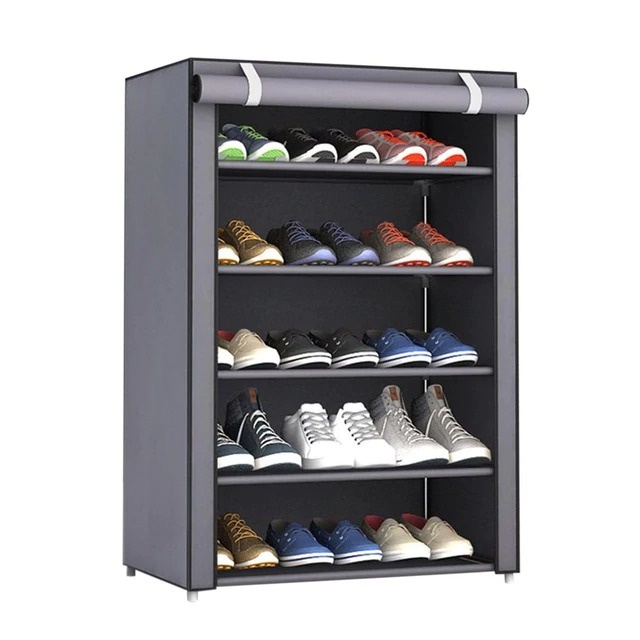Rak Sepatu Sandal Multilayer Shoe Rack Cloth Cabinet Storage 9 Layer - Gray Silver
