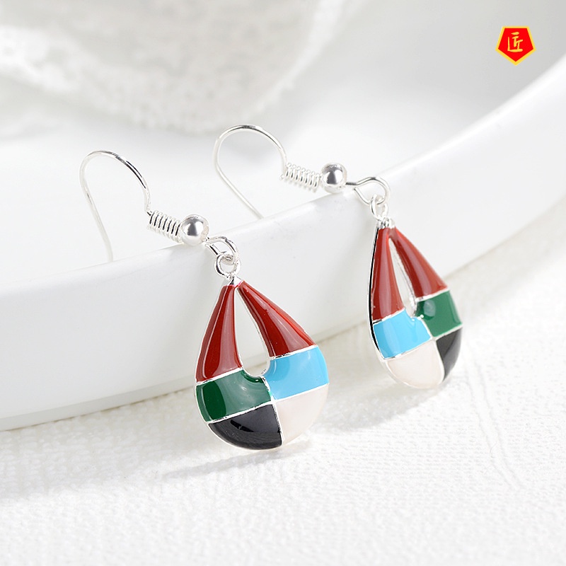 [Ready Stock]Retro 925 Silver Rainbow Color Earrings