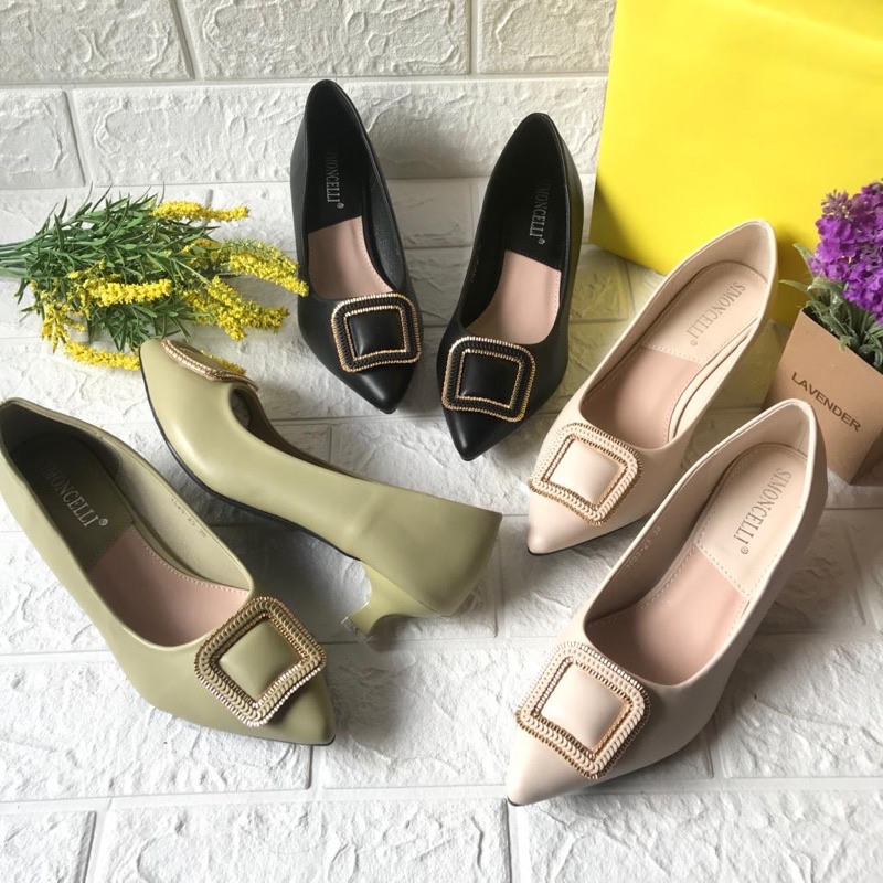 Short pump heels 3cm doff by Simoncelli square gasper Import high quality fashion shoes sepatu wanit
