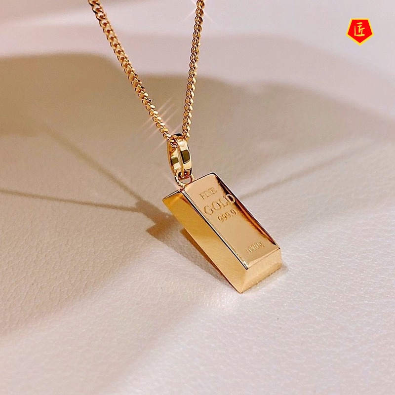 [Ready Stock]18K Gold Small Gold Bar Shape Pendant Elegant Simple and Fashionable