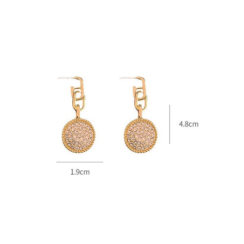 LRC Anting Tusuk Fashion Golden Alloy Diamond Round Stud Earrings V57138