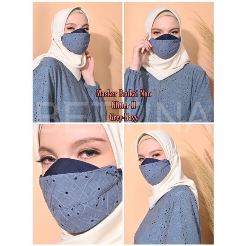 MASKER HIJAB KAIN BRUKAT NON GLITER MASKER PESTA MASKER LEBARAN MASKER NON MEDIS MASKER WANITA MASKER 3D MASKER HIJAB