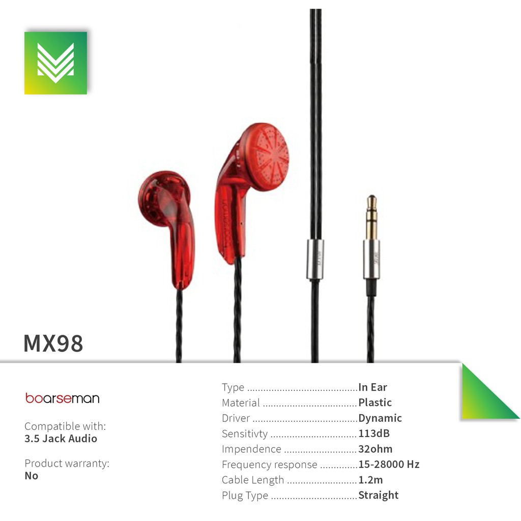 Boarseman MX98 Earbud Earphone Metal Rock Akustik