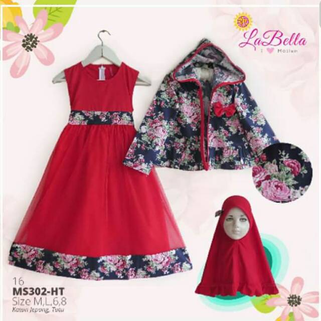 Gamis anak La Bella merah hati