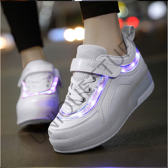 Sepatu roda heelys / wheelys / millennial 1 / satu transformatif ( LED / USB ) roda 2 / dua anak roller skate / rollerskate roler skates / shoe otomatis baterai / sepatu roda tunggal / ganda / tak terlihat / ada roda otomatis /sepatu double wheel