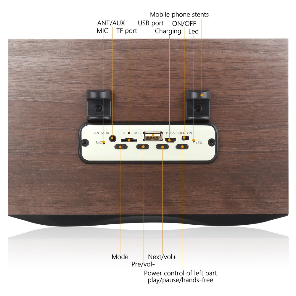 Speaker Bluetooth Portable Subwoofer FM Radio Wood Design 2000mAh - XM6