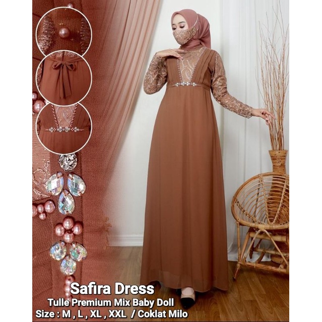 Best Produk Gamis Safira Dress Full Burukat Tille Muslim Wanita Premium Fashion - Gamis dress Pesta 