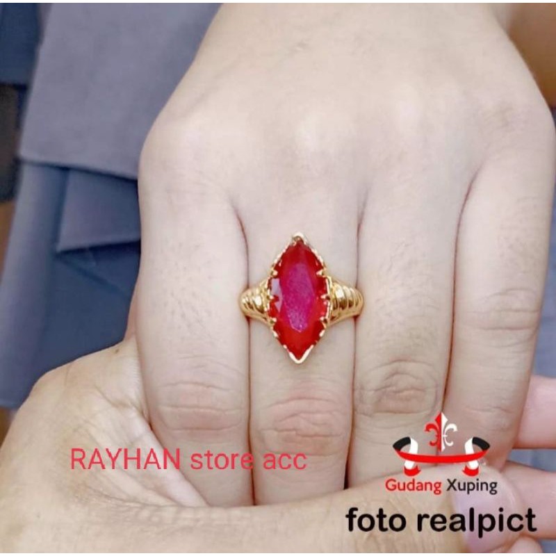 Cincin Batu merah delima Unisex gold 24k terlaris