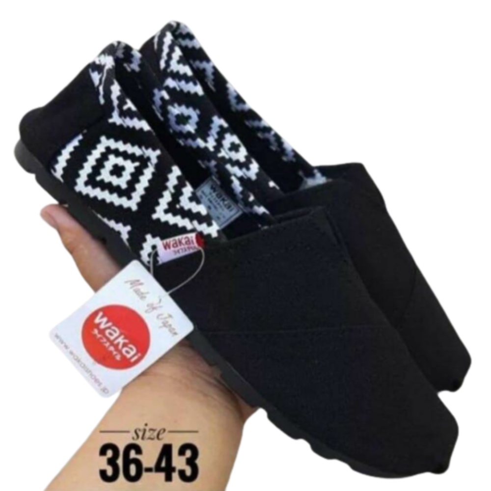 SEPATU WAKAI HITAM RAJUT / BATIK SEPATU WAKAI PRIA DAN WANITA SIZE 36-43