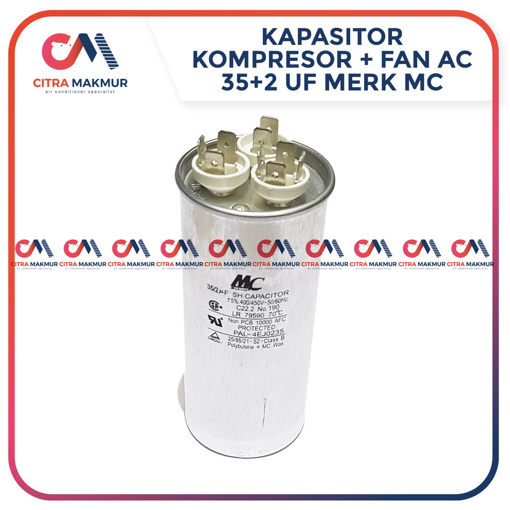 Kapasitor AC Double 35 + 2 uF Capasitor Air Conditioner Kompresor Kipas Mesin Dobel aluminium