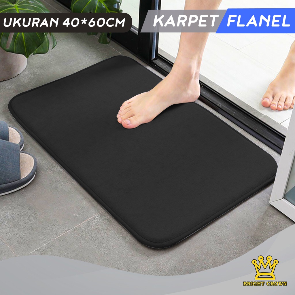 Bright Crown Keset Kaki Flanel Anti Slip / Keset Kamar Mandi Nyerap Air UK 40X60CM 9 Warna-Flanel C-Hitam