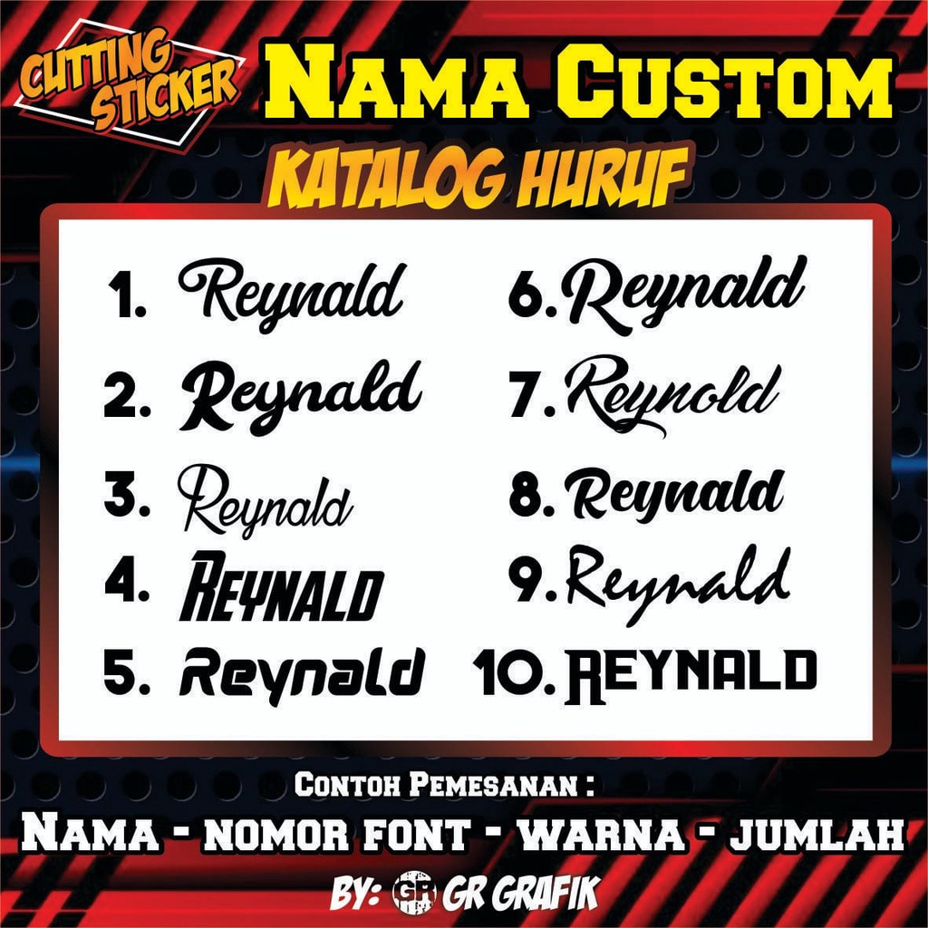 

(TANPA MINIMAL ORDER ) STIKER CUTTING NAMA CUSTOM/STIKER NAMA VIRAL/STIKER TIMBUL ANTI AIR